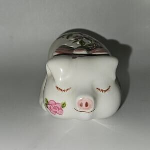 Avon Ceramic Pig Potpourri Holder Vintage Sleeping Pig Floral Figurine 1980s